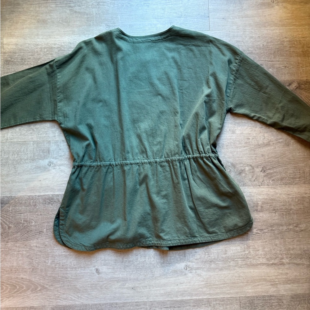 Eileen Fisher Nori Organic Cotton Twill Drawstring Jacket Size L In Olive Green - Picture 9 of 9